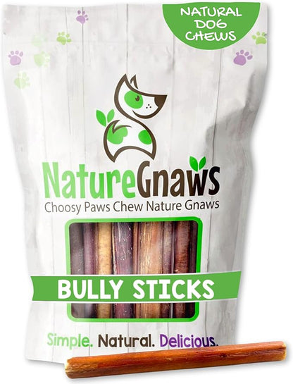 Nature Gnaws Small Bully Sticks for Dogs 5-6" (15 Count) - Long Lasting for Light Chewers and Puppies - Natural Thin Beef Dog Chew Bones - Rawhide Free