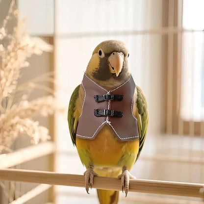 Bird Clothes, Parrot Leather Jacket, Bird Costume Cosplay Photo Prop, Parrot Apparel for Eclectus, Budgerigar, African Greys Parakeet, Conure, Cockatiel, Love Birds-Cowboy Style,Brown,L