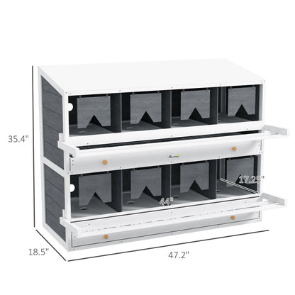 Chicken Nesting Box, 8 Compartment Wood Laying Boxes for Chicken Coop with Egg Collection Trays Perches for 16-32 Hens