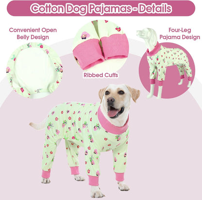 4-Legged Dog Pajamas for Medium & Large Dogs - Soft Cotton Dog Pjs Onesie with 4-Way Stretch, Cozy Breathable Pet Sleepwear for Cold Weather & Indoor Lounging - Green 5XL