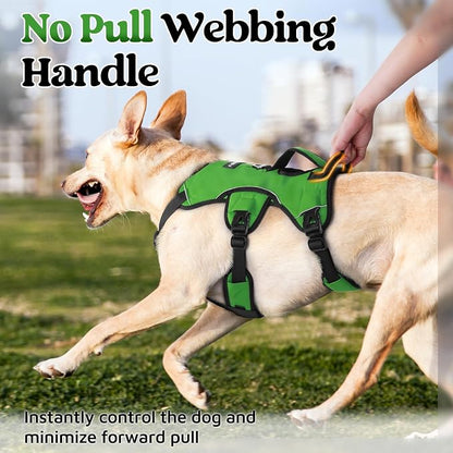 rabbitgoo Escape Proof Dog Harness for Large, No Pull with Lift Handle | No Escape, Full Soft Padded, Reflective Adjustable Vest, Leash Clip for Walking Hiking Training, Green, Large