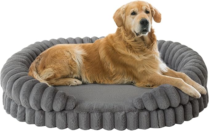 BALANCE Calming Dog Bed for Extra Large Dogs, 42 Inches Oval Washable XL Pet Bed with Sides, Orthopedic Pet Couch Sofa with Non-Slip Bottom, Gray