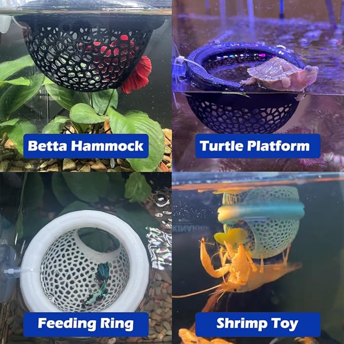 Floating Betta Hammock with Suction Cup, Shrimp Cave, Betta Fish Feeding Rings,3D Printed Aquarium Decor (Pink, Large)