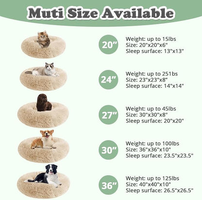 JOLLYVOGUE Dog & Cat Bed, Calming Anti-Anxiety Pet Bed for Small Dogs, Fluffy Donut Cushion for Small and Medium Pets (23")