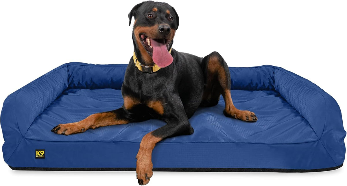 K9 Ballistics Tough Orthopedic X-Large Bolster Dog Bed - Washable, Durable and Water Resistant Dog Bed - Made for (XL) Big Dogs, 54"x38", Blue Quartz
