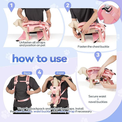 YUDODO Front Pet Carrier Backpack for Small Dog, Legs Out Dog Chest Carrier | Safety Belt, Ergonomic Support, Hands Free, Durable & Comfortable, For Walking Hiking Cycling, Pink, S