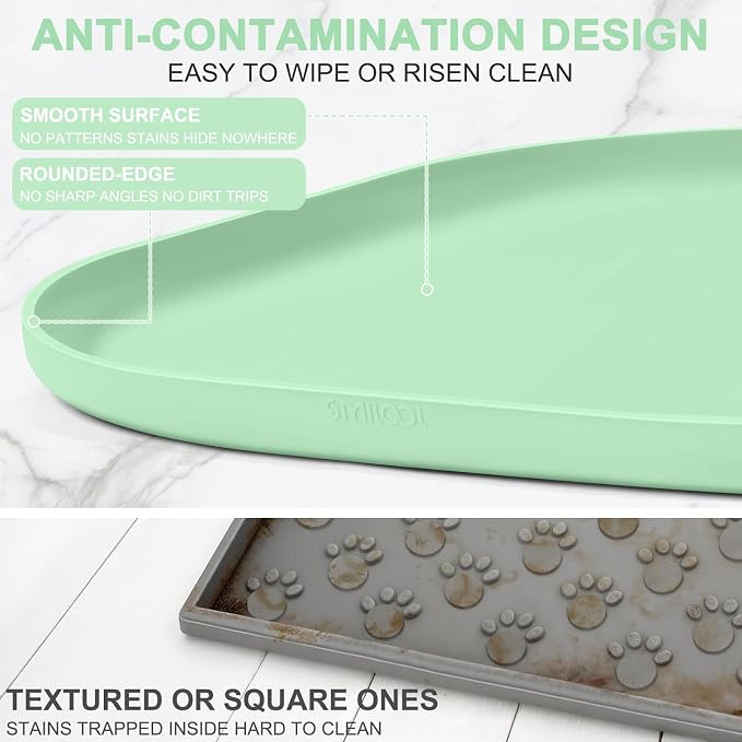 SMILOOL Waterproof Silicone Pet Food Mat with Raised Edge for Dog & Cat | 24" x 16" Non-Slip Pet Feeding Mats with Lip for Food & Water Bowl, Food Grade, Easy Cleaning, Mint Green
