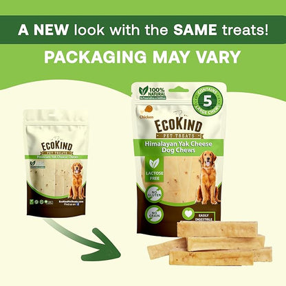 EcoKind Premium Gold Yak Cheese Himalayan Dog Chews, Dog Treats Large Breed, All Natural, High Protein Dog Chew, Chicken, Large - 5 Chews