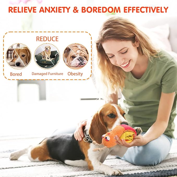 Dog Enrichment Toys - Dog Puzzles Squeaky Treat Dispensing Crinkle Plush Snuffle Toys - Treat Toy for Small Medium Large Breed Puppy, Snail