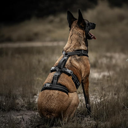 OneTigris Dog Harness No Pull Adjustable Tactical Harness with Soft Padding | Y-Shaped Reflective High-tensile Nylon, 1 Handle, 3 D-rings Easy Walk Dog Harness for Medium Large Dogs Easy on/off Tactical