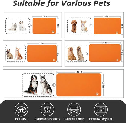 HotLive Dog Food Mat - Absorbent Cat Mat for Food and Water, No Stains Pet Feeding Bowl Mat, Easy to Clean Pet Placemats, Quick Dry Dog Water Dispenser Mat for Messy Drinkers | Paw Orange 12"x 19"