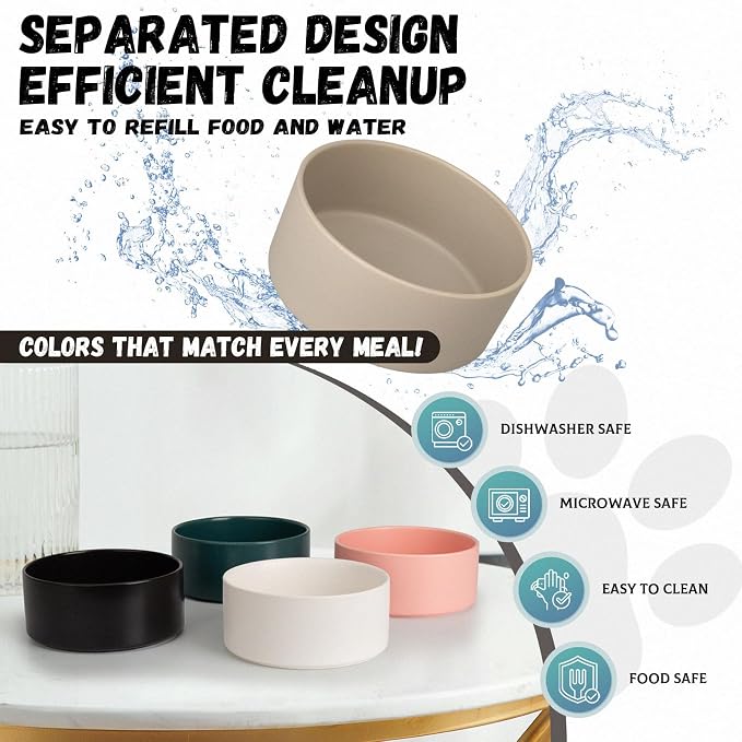 Raised Ceramic Dog Bowl Set with Stand, 2 Cups Elevated Dog Food Stand | 6.1'' Single Dog Food or Water Bowl Set, Non-Slip Dog Feeding Dishes for Small to Medium Breeds, 28.75 OZ, Pink