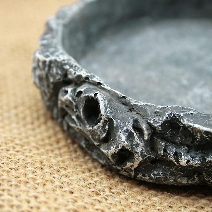 OMEM Reptile Natural Bowl Food and Water Dish Resin Made (2PCS- Gray S)