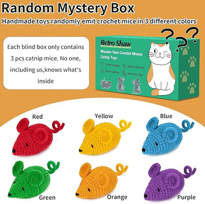 Retro Shaw Catnip Toys Crochet Mice Cat Toys,3 Pcs Yarn Cat Nip Mouse Animals Toy,Safe Teeth Cleaning Toy for Indoor Kittens