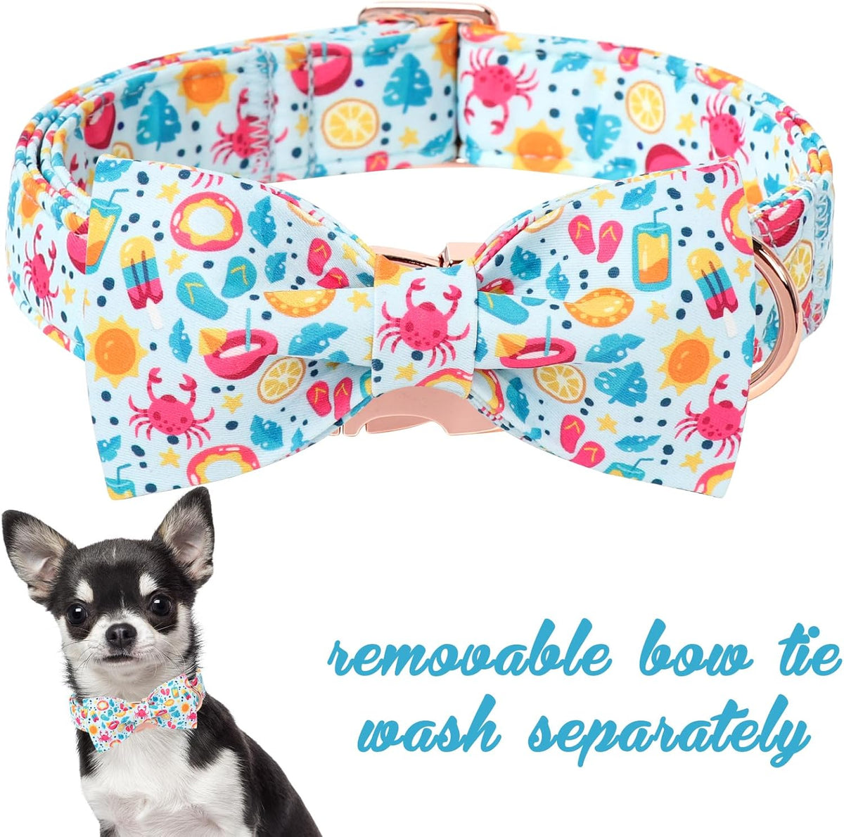 Unique style paws Cartoon Dog Collar with Bow Spring Summer Collar with Flower Lemon Crab for Small Medium Large Boys Girls Dogs