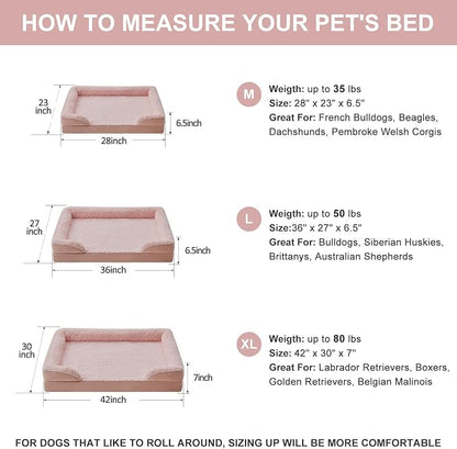 WNPETHOME Orthopedic Washable XL Dog Bed for Senior Dog Cozy Sleep | Extra Large Waterproof Big Soft Dog Couch Sofa Bed for Dogs Relax with Removable Cover Supportive Pet Bed Pink 42x30 Inch