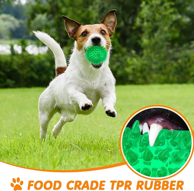 Yunsailing 24 Pack Squeaky Dog Toys Balls 2.56'' Spiky Dog Balls Floating Pool TPR Puppy Fetch Chew Toy for Small Medium Doggy Aggressive Chewers Clean Teeth Training(Blue, Green, Orange)