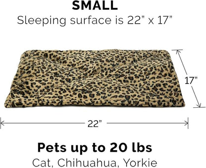 Furhaven ThermaNAP Self-Warming Cat Bed for Indoor Cats & Small Dogs, Washable & Reflects Body Heat - Quilted Faux Fur Reflective Bed Mat - Leopard, Small