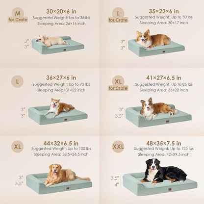 EHEYCIGA XL Dog Bed Memory Foam for Crate, Extra Large Dog Bed Orthopedic with Washable Removable Cover, Waterproof Pet Sofa Couch XLarge Size Dogs, 41x27x6.5, Greyish Green | Washable Removable Cover, Waterproof Flat Pet Sofa Couch with Nonskid Bottom...