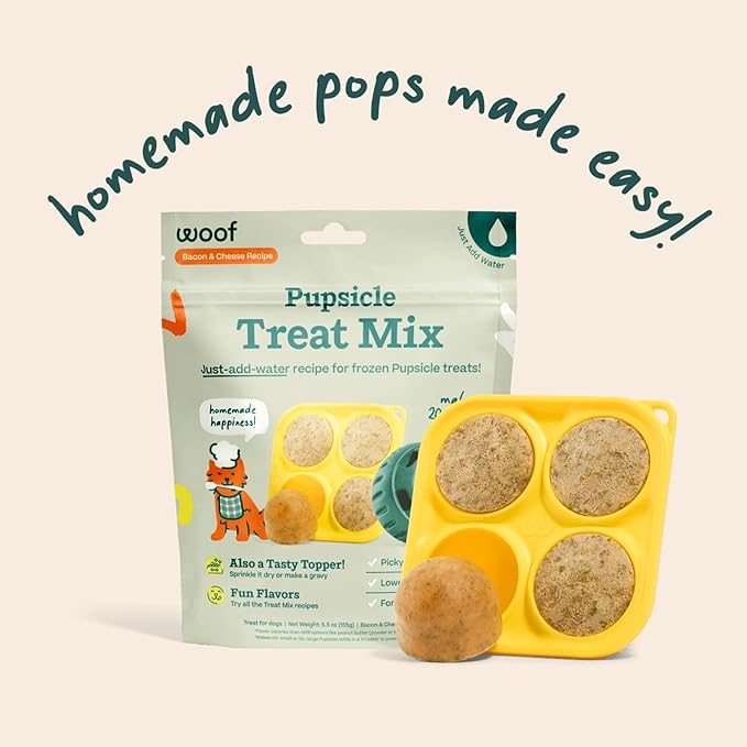 WOOF Dog Pupsicle Mix - Easy-to-Make DIY Pupsicle Refills - Tasty, Healthy Pupsicle Mix - Wholesome Ingredients - Long-Lasting Treats for Dogs - Bacon and Cheese Mix