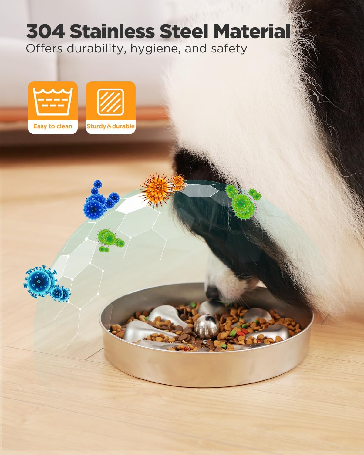 Slow Feeder Dog Bowl – Stainless Steel Non-Slip Metal Bowl for Slow Feeding, 5 Cups Large Capacity, Double-Sided Design for Dry, Wet, or Raw Food, Ideal for Small, Medium, Large Dogs
