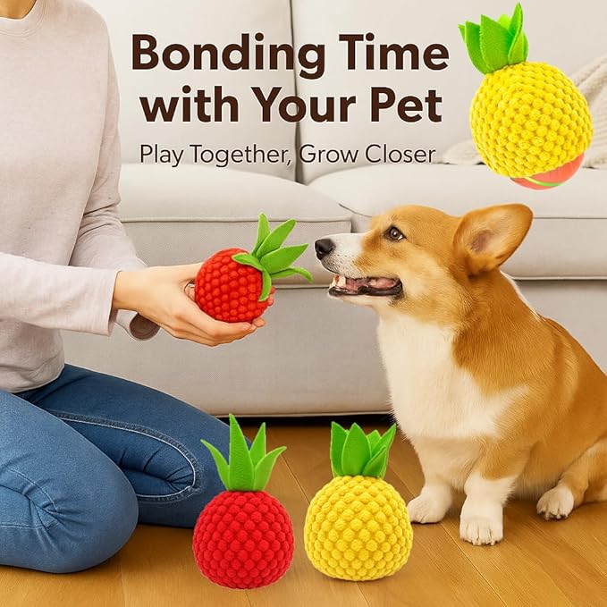 2Pcs Dog Ball Covers – Plush Tomato & Pineapple Sleeves for Interactive Dog Toys, Soft Durable Protectors for Automatic Rolling Bouncing Balls, Extend Toy Life, Fun for Small Medium Large Dogs