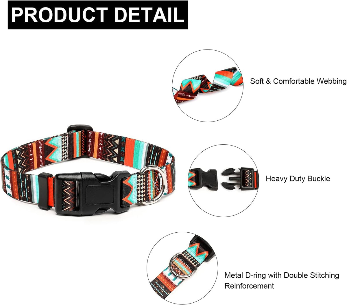 Mercano Adjustable Dog Collar - Special Design Patterns, Soft Nylon Comfortable Durable Pet Collar for Small Medium Large Dogs (L, Tribal Green)