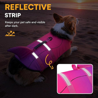 Dog Life Jacket High Flotation, Reflective Dog Life Vest for Swimming, Adjustable Dogs Life Preserver Rescue Handle Spring Summer Pool for Small, Medium, Large Dogs (Pink Purple,XL)