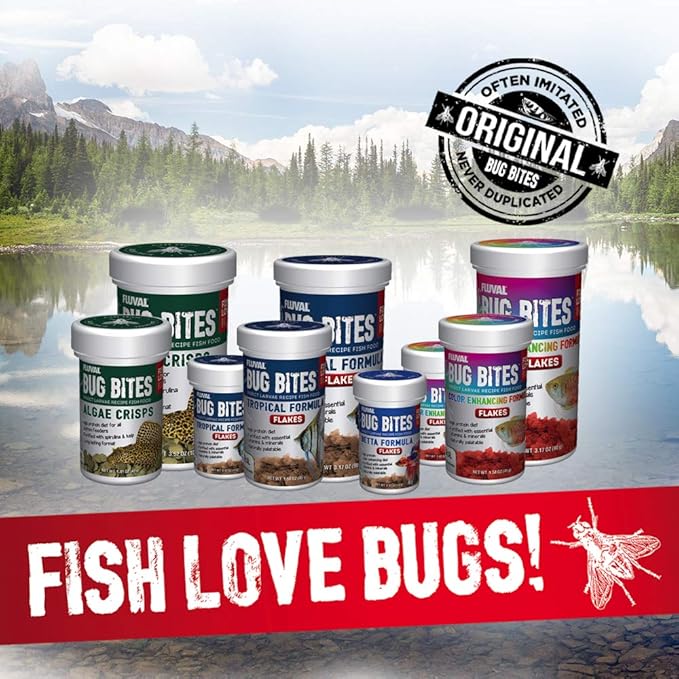Fluval Bug Bites Color Enhancing Fish Food for Tropical Fish, Flakes for Small to Medium Sized Fish, 3.17 oz., A7348, Brown