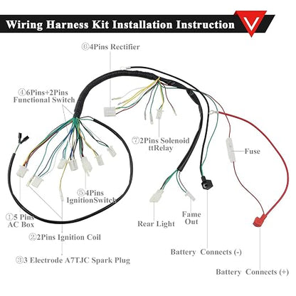 PRO BAT Full Electrics Wiring Harness Kit | for 50cc 70cc 90cc 110cc 125cc Chinese ATV Quad Bike 4 Wheeler SunL Baja Taotao JCL Coolster with CDI Coil Magneto Stator