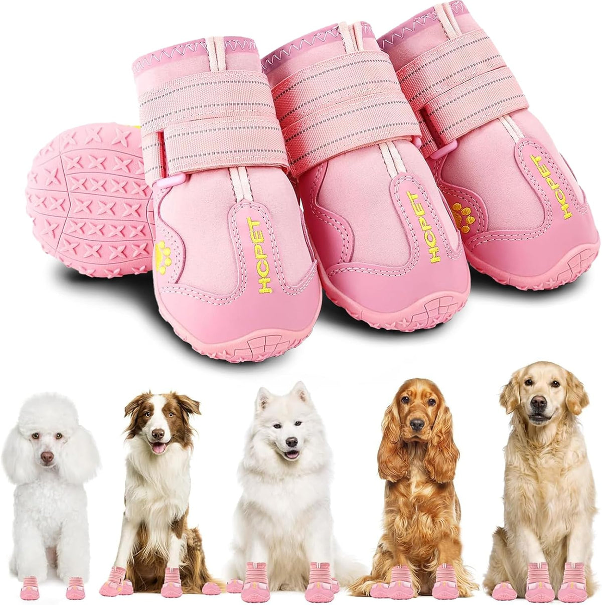 Hcpet Dog Shoes, Dog Boots for Large Dogs, Breathable Dog Booties Paw Protector for Summer Hot Pavement, Winter Snowy Day, Outdoor Walking, Indoor Hardfloors Anti Slip Sole Pink Size 8