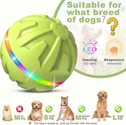 Dog Toys Dog Ball, Durable Motion Active Rolling Balls with Remote Control LED Light, Rubber Peppy Pet Balls for Medium Large Dogs, USB Rechargeable, 3.2-in Diameter (Green)