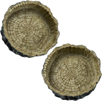 OMEM Reptile Natural Bowl Food and Water Dish Resin Made (2PCS- Tree bark)