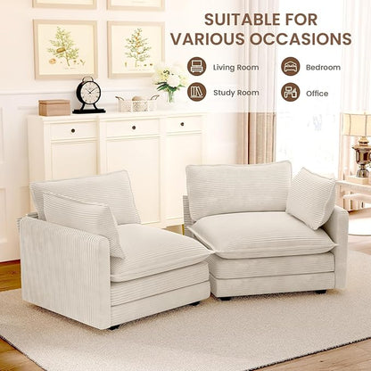 ROWHY 78'' Sectional 2 Seat Cloud Loveseat with 2 Throw Pillows, Modern Corduroy Love Seat, Cozy Sofa for Living Room, Office and Bedroom, Beige