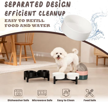 Raised Ceramic Dog Bowl Set with Stand, 1.6 Cups Elevated Dog Food Stand | 5.1'' Double Dog Food and Water Bowl Set, Non-Slip Dog Feeding Dishes for Small Breeds and Cats, 10.8 OZ, Grey