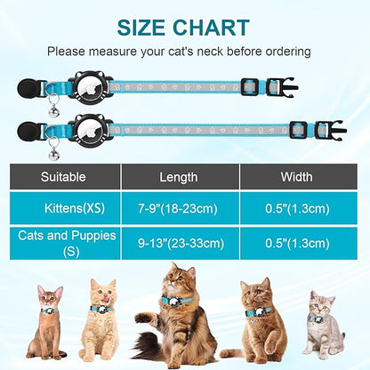 Airtag Cat Collar, Reflective Cat Collar with Apple Air Tag Holder, Breakaway GPS Tracker Pet Collar with Bell for Cat Kitten, Airtag Not Included, Blue, XS(7-9 Inch)