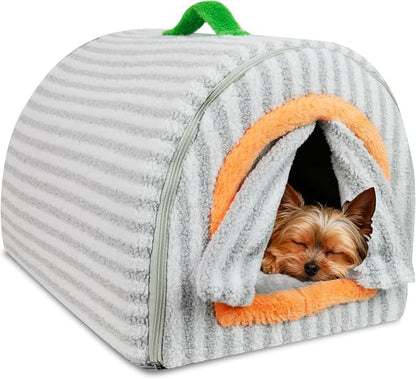 Dog House Indoor for Small Dogs, Grey, S | 2-in-1 Enclosed Dog Bed with Cover Cave & Curtain, Dog Tent with Plush Washable Cushion, Inside Dog House for Pets