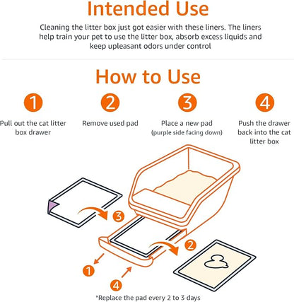 Amazon Basics Cat Litter Pee Pads, Odor Control with Fresh Scent, Super Absorbent, Disposable, Universal Fit Litter Box, Purple and White, 40 Count