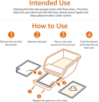 Amazon Basics Cat Pee Pads, Super Absorbent, Odor Control, Universal Fit for Litter Box, Disposable, Multi Cat, Unscented, Purple, 40 Count