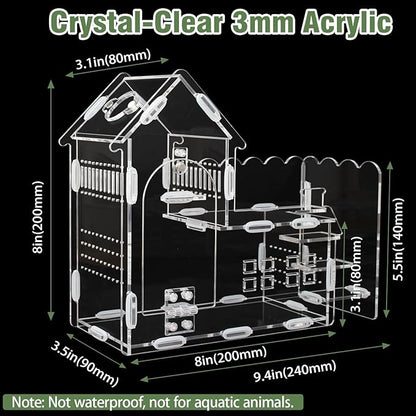 Magnetic Acrylic Terrarium for Jumping Spiders & Small Pets – Easy-Access Front Opening, Feeding Hole, Ideal for Reptiles, Tarantulas, Hermit Crabs & More
