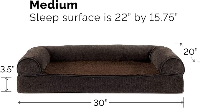 FurHaven Soft, Orthopedic Foam Sofa Dog Bed with Washable & Removable Cover - Sherpa/Chenille - Coffee, Dogs Up to 35 lbs - Medium