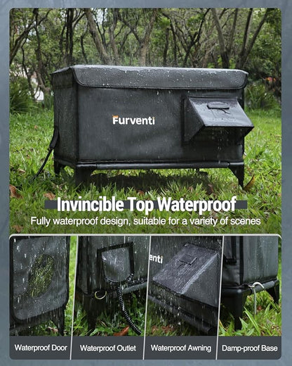 Outdoor Heated Cat House in Winter,Extremely Insulated & Weatherproof,Elevated Feral Cat Shelter with Waterproof Eaves & Escape Door for Outside Stray Barn Cat (Dark Grey, XL)