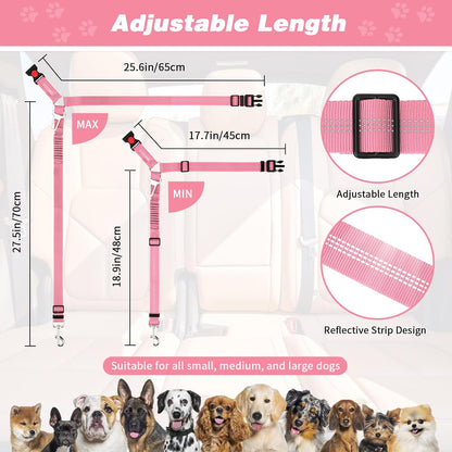 BWOGUE Pet Dog Cat Seat Belt Reflective Car Dog Headrest Restraint Leash Elastic Buffer Bungee Adjustable Tangle-Free Safety Leads Vehicle Seatbelt Harness for Small, Medium and Large Dogs (1 Pack)