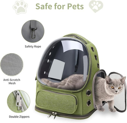 Cat Backpack Carrier for Cats and Small Dogs, Breathable Cat Bubble Backpack, Airline Approved Pet Travel Carrier for Hiking Camping Outdoor(Green)