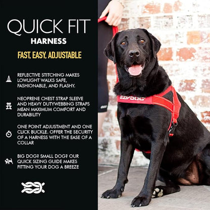 EzyDog Quick Fit Dog Harness, Soft Neoprene Padding - XX-Small, Pink | Fast One-Click Buckle, Adjustable Fit, Strong Reinforced Materials, Reflective Stitching, No Pull Dog Harness, Easy Walking