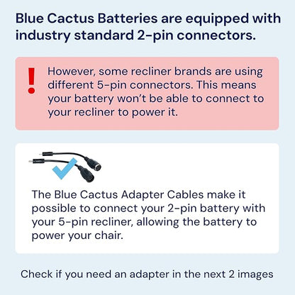 Blue Cactus Adapter Cables for Recliner Battery Pack - Adapts Your Battery to Your Recliner - 1pc 2-pin Male to 5-pin Female - 1pc DIN 45322: 5-pin to 2-pin Male, Compatible with La-Z-Boy (2-pc, 6.9")