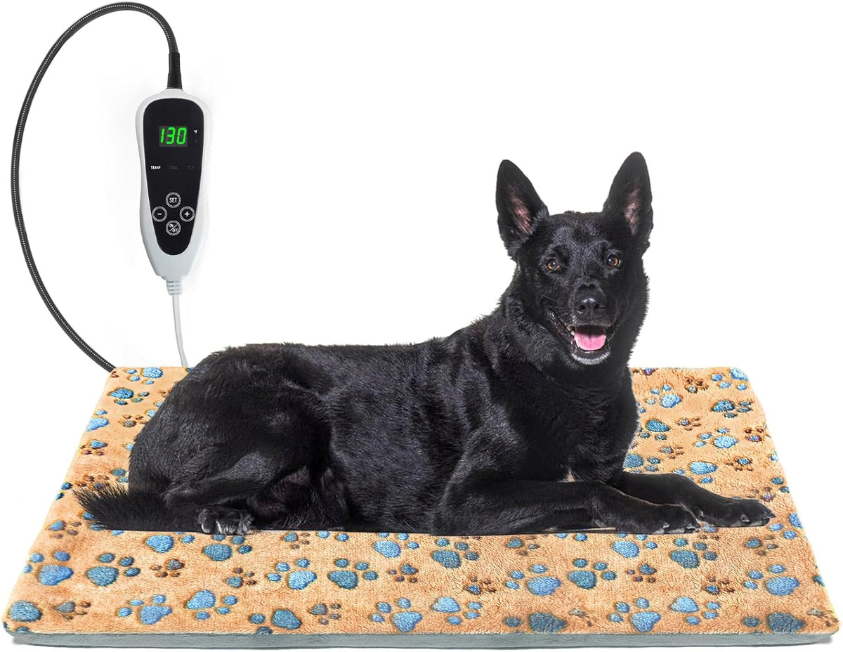 Large Dog Heating Pad 36×24 in for Dogs Smart Thermostat,Whelping Box for Dogs Metal Tube Waterproof Shell with Plush Cotton Cover Puppy Whelping Supplies -Apricot