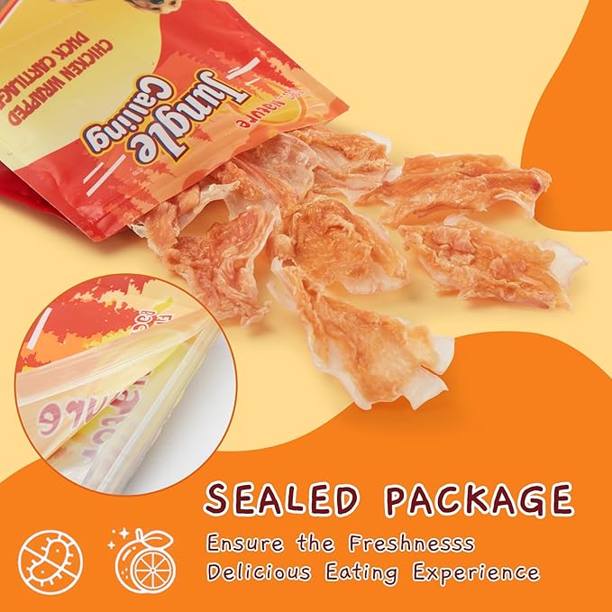 Jungle Calling Dog Treats, Chicken Jerky Dog Treats, Rawhide Free Chicken Wrapped Bones Training Chews, Made with Real Meat and Duck Cartilage Chewy Snacks