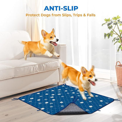 Fostanfly Washable Pee Pads for Dogs, 2 Pack Large 36"x48" Ultra-Absorbent and Leak-Proof Non-Slip Reusable Potty Training Pads for Dogs, Puppy & Cats of Add 8 Lanyards-Blue