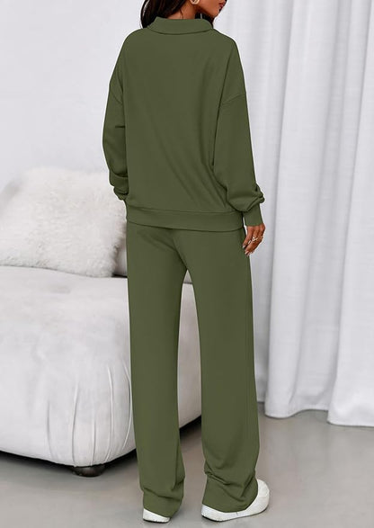 PRETTYGARDEN Womens Casual Two Piece Sets Fall 2026 Outfits Quarter Zip Sweatshirts Straight Leg Pants Sweatsuits Tracksuit